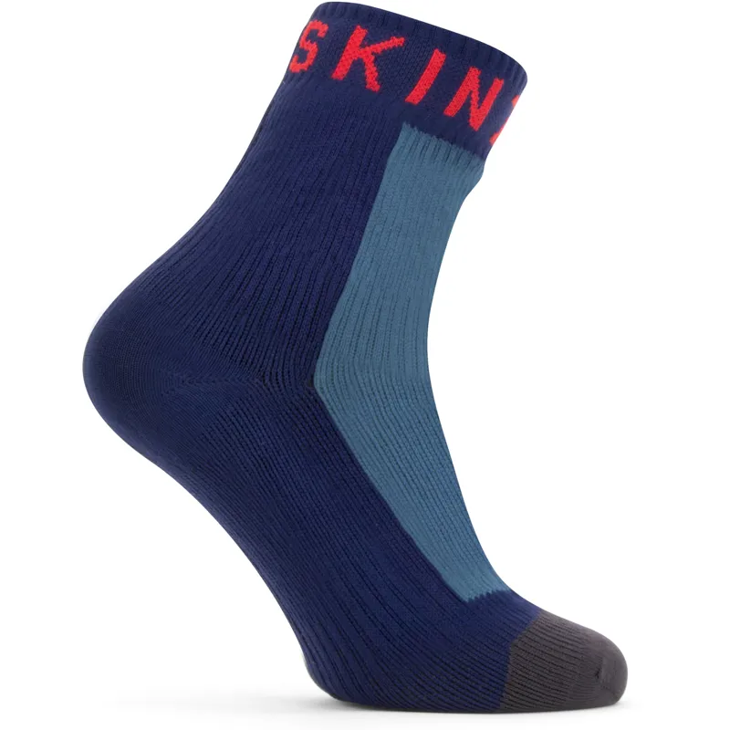 Sealskinz Mautby Waterproof Warm Weather Ankle Length Sock with Hydrostop Navy Blue/Grey/Red-1